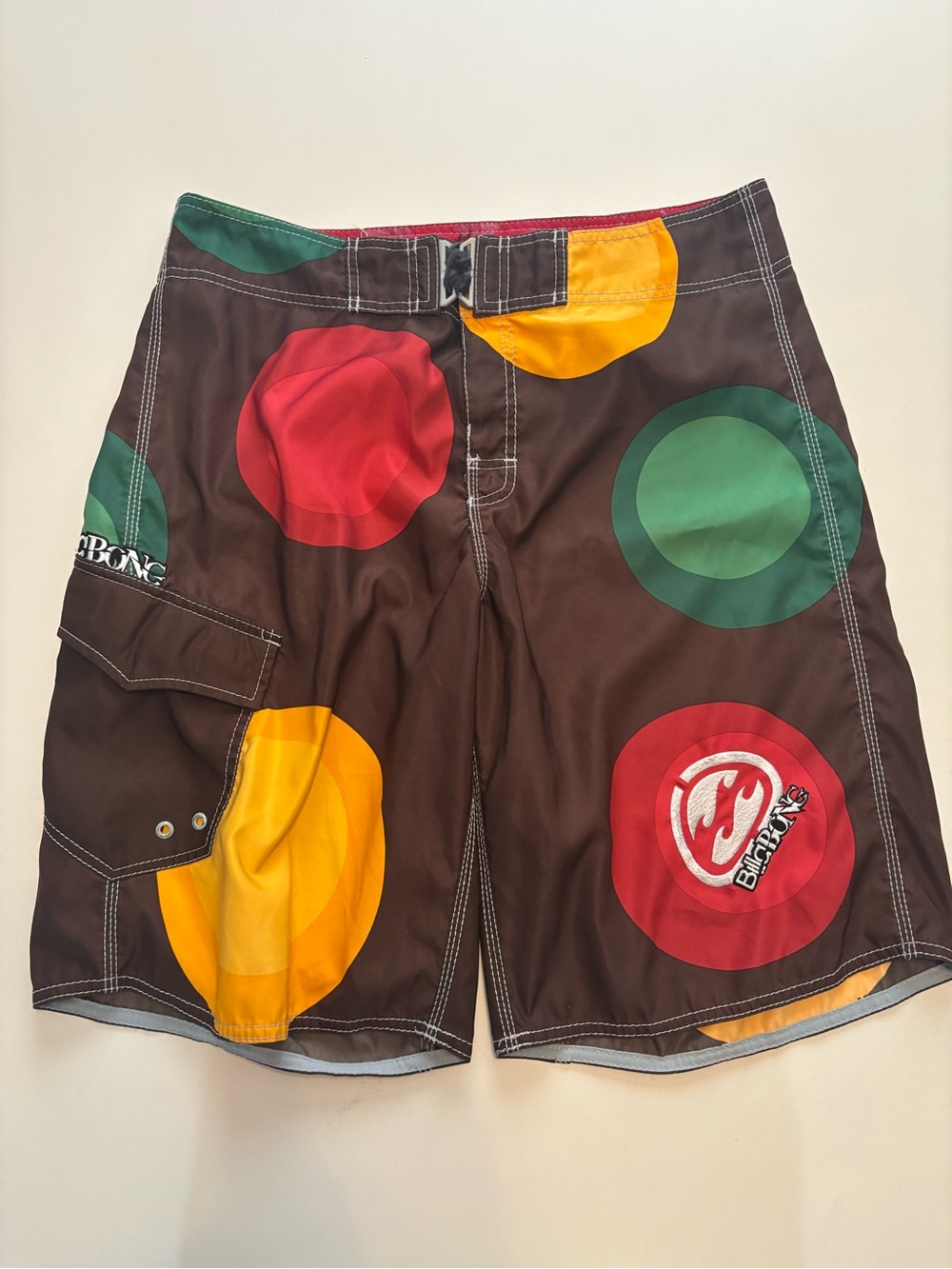 Billabong Men’s Brown Swim Shorts Andy Iron style red, green, yellow circles